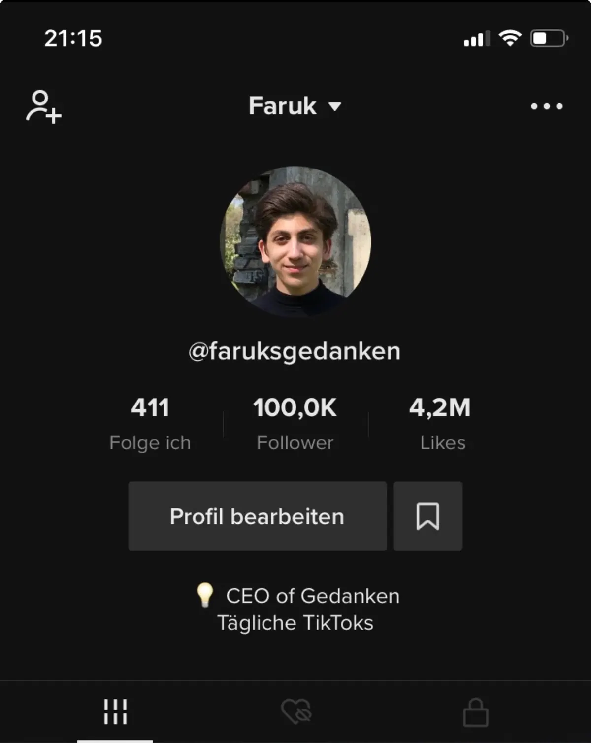 TikTok-Profil mit 100.000 Followern