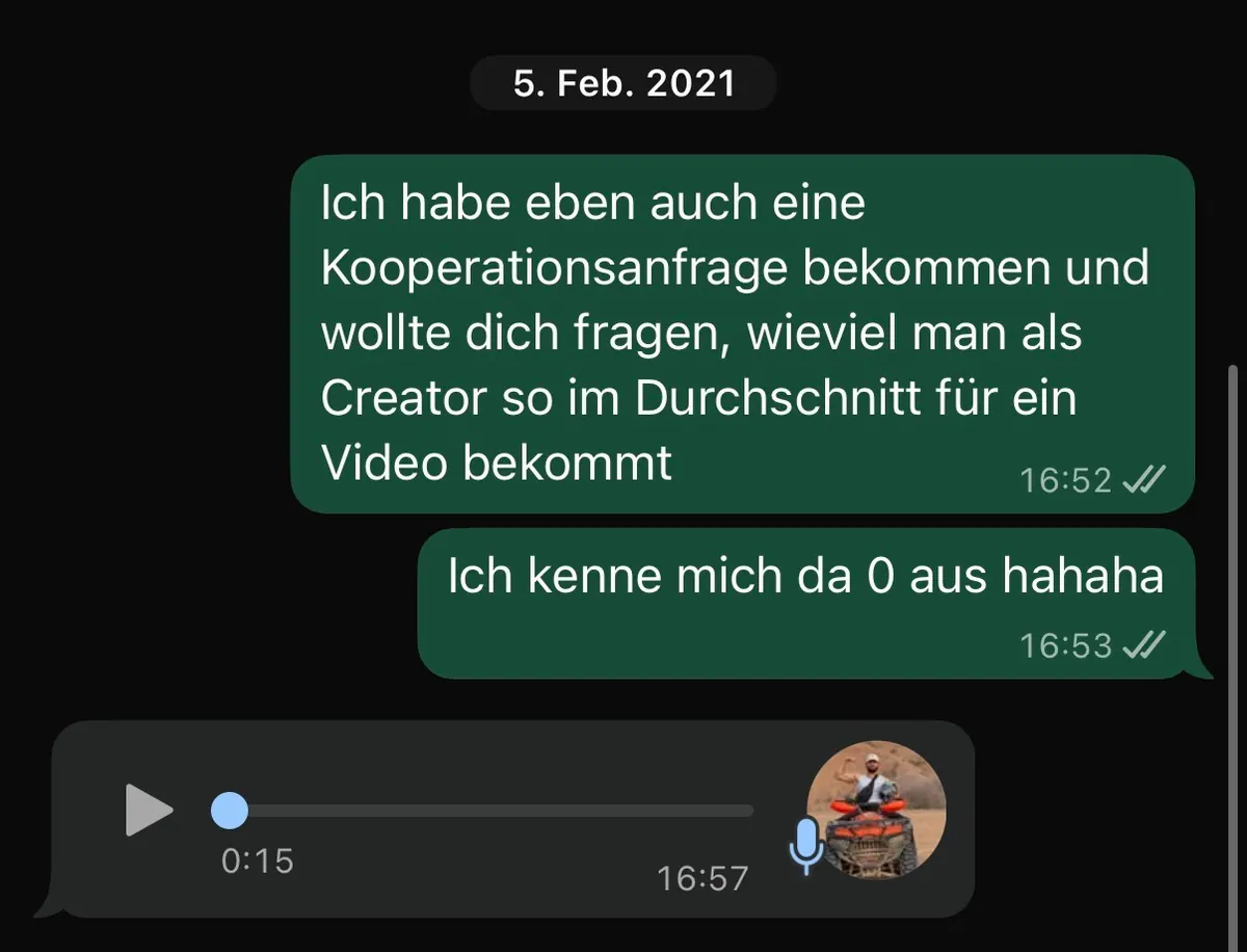 WhatsApp-Chat über erste Kooperationsanfrage